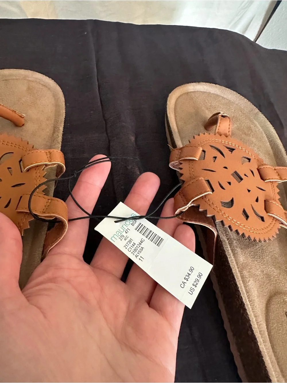 Maurices Burnt Orange Tan Decorative Cutout Slide Sandals SuperCush Alyssa 11